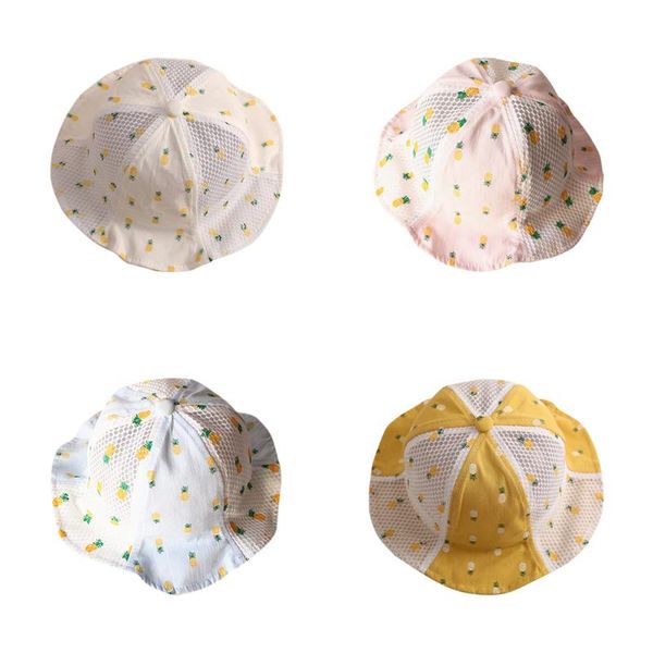 

summer baby fisherman hat sunshade hat fashion pineapple print basin, Yellow