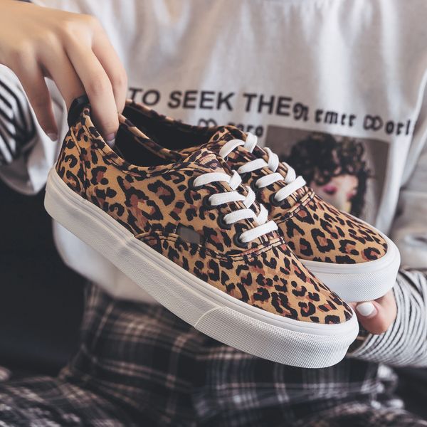 

women leopard lace up lady sneakers 2019 flat heel thick canvas ins selling fashion shoes 35-40 tenis feminino mx200425, Black