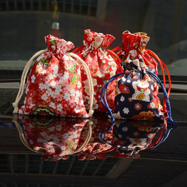 

new vintage ethnic small drawstring pouch crane cherry flower jewelry gift bag christmas wedding party favor bag 8 x 10 cm 5pcs/lot, Pink;blue