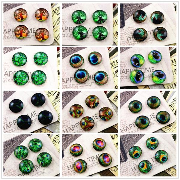 

20pcs 12mm handmade cool style p glass cabochons (green feather series, Blue;slivery