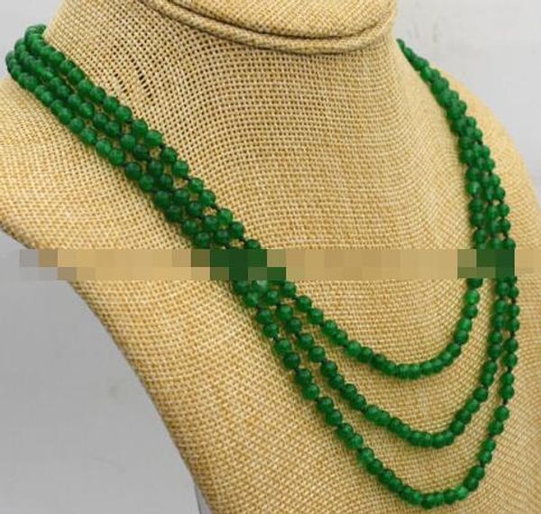 

3 rows small 4mm light blue brazil aquamarine round gems beads necklace 17-19'', Silver