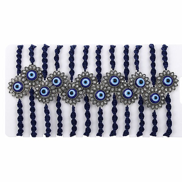 

fashion 12pcs tibetan lucky charm blue eyes bracelets & bangles for men women's hand-woven knots nylon thread rope bracelets gifts mb19, Golden;silver
