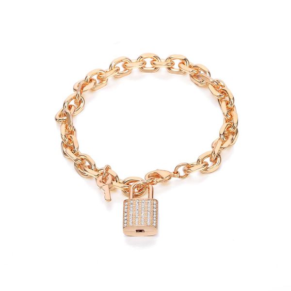 

2019 new zircon lock charm bracelet gold sliver cuban link chain small key bracelets jewlery party gifts for women, Golden;silver