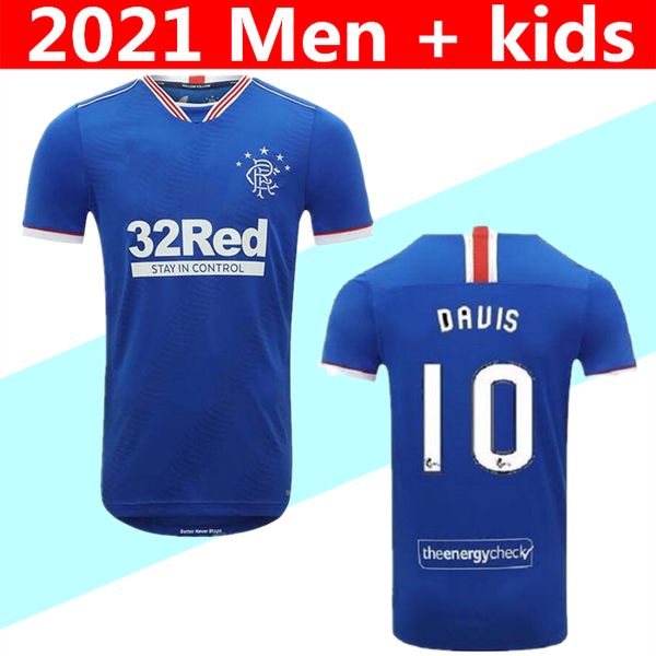 

thailand quality 2020 rangers fc home blue guest soccer jerseys 20 21 glasgow rangers away black football shirt uniform man +kids, Black;yellow
