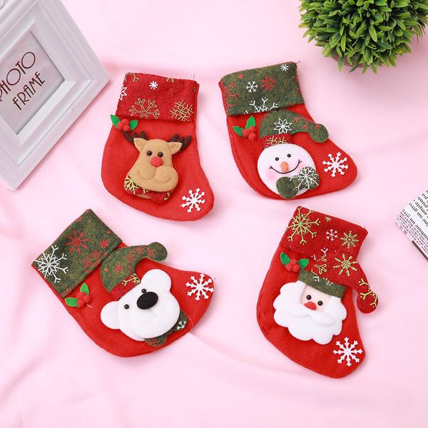 

10 pcs / lot cartoon style santa claus snowman elk bear christmas gift bags christmas stockings ornaments for tree children 2018