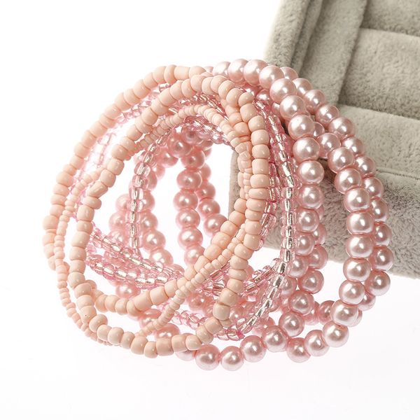 

ruifan 10pcs/set pearl bracelets white/pink elastic rope fashion bracelet for women bohemian jewelry for friend ybr128, Black