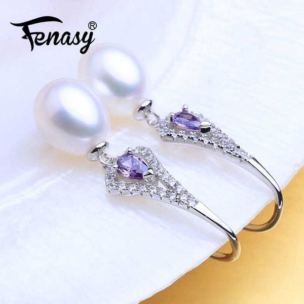 

fenasy pearl earrings, 925 sterling silver earrings,purple gemstone earrings drop earrings for women wedding engagement jewelry, Golden;silver