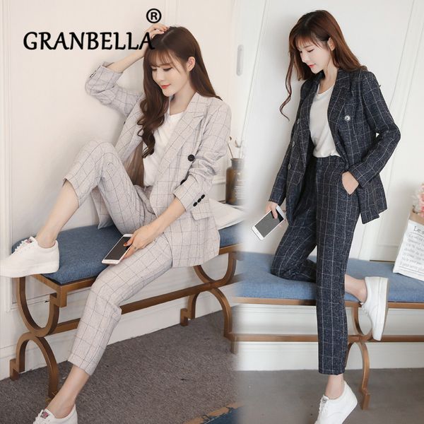 

2019 мода девять минут брюки повседневный костюм плед маленький костюм женские брюки двухсекционный новый британский ретро ветер, White;black