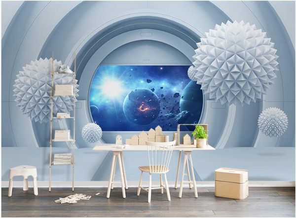 

custom p 3d wallpaper murals 3d stereo ball space station universe starry sky tv background wall home decoration wall art 3d stickers