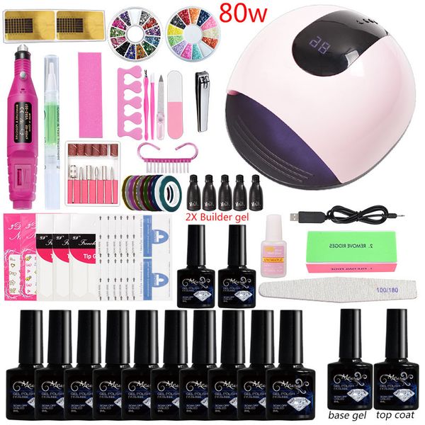 

quick extension poly gel extend the nails extension kit manicure set nail kit 48w /80w led uv lamp 10 color gel nail polish