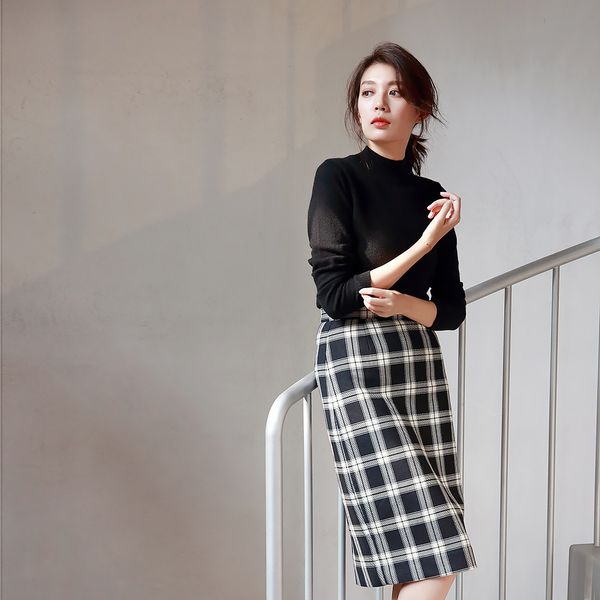 

autumn and winter skirt skirts women 2019 fashion vintage houndstooth plaid high waist bodycon wool short black korean skirt