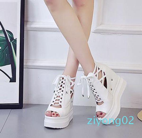 

fashion platform peep toe women shoes slippers high heels wedge casual peep toe shoes summer leather gladiator sandals z02, Black