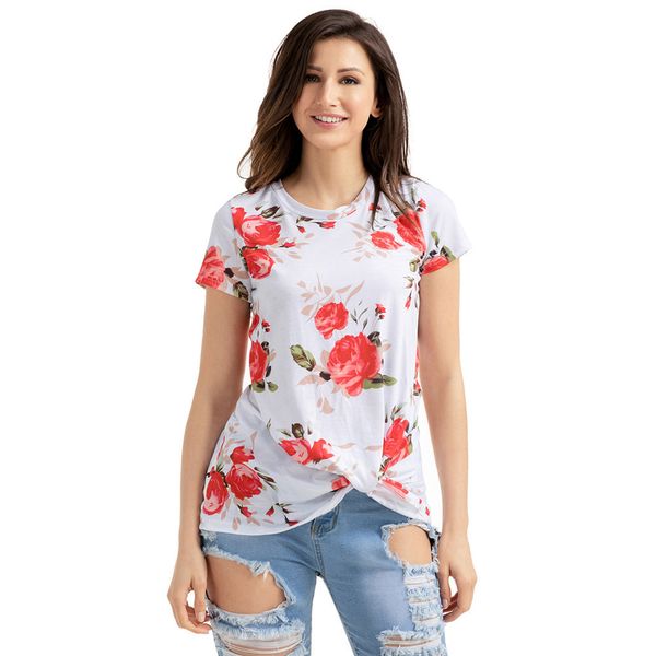

summer novelty hem women t shirt casual floral print kawaii cute style t-shirt new short sleeve tee shirt femme plus size, White