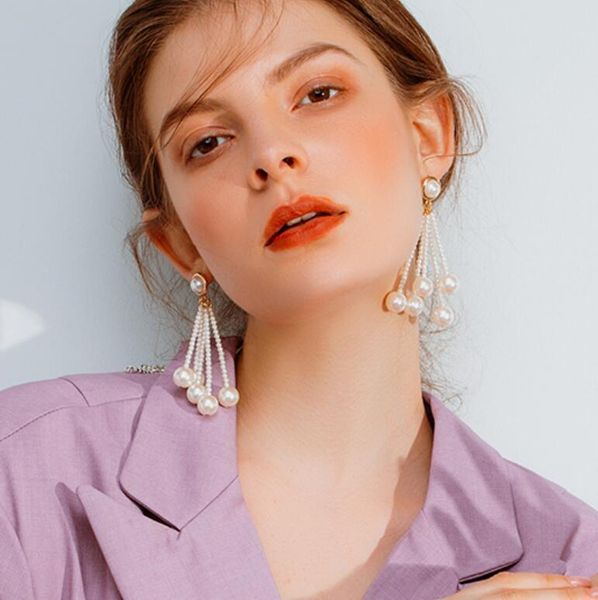 

originality concise five a pearl pendeloque cut tassels earrings ear nail, Golden