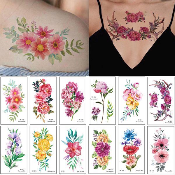 Acheter Belle Blooming Pivoine Fleur Rose Autocollant De Tatouage Temporaire Watercolored Dessin Maquillage Corps Mode étanche Bras De Tatouage Papier