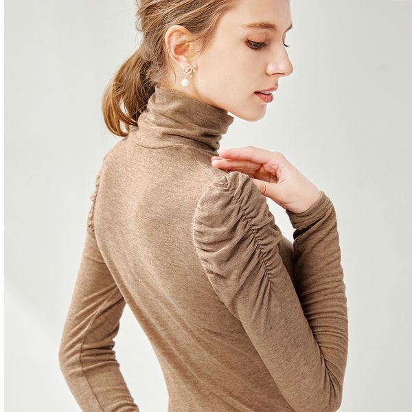 

europe new women autumn high street fashion personality turtleneck bottom t shirt female slim solid t shirt tees, White