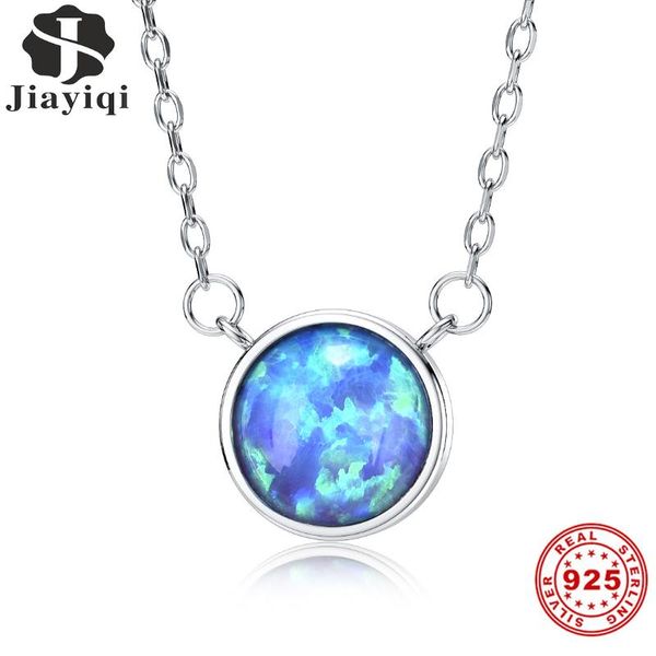 

jiayiqi opal stone pendant necklace fashion 925 silver chain necklace sky blue noble temperament silver pendant