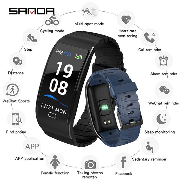 

sanda smart watch ip68 waterproof heart rate monitor blood pressure fitness bluetooth men women smartwatch for android ios, Slivery;brown