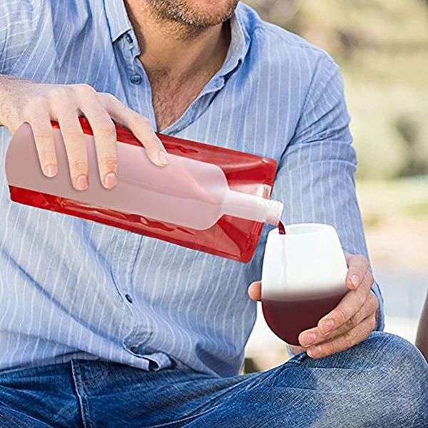 

flexible collapsible foldable reusable water bottles portable liquid proof plastic wine bag flask for bbq travel camping 12.5*27.5cm
