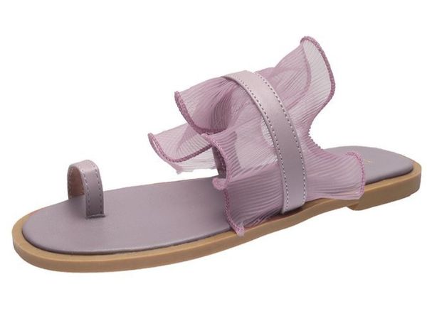 

designer women sandals toe ring ruffle summer flip flops shoes beach sandalias femininas fashion flat slides casual sandals purple, Black