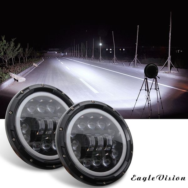 

1 pc 400w 7 inch round led angel eye wrangler headlights off-road work light three eyes and twelve beads