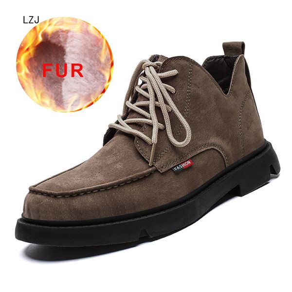 

2019 winter warm snow boots men lace up waterproof casual shoes men comfortable safety work boots rubber ankle shoes big size48, Black