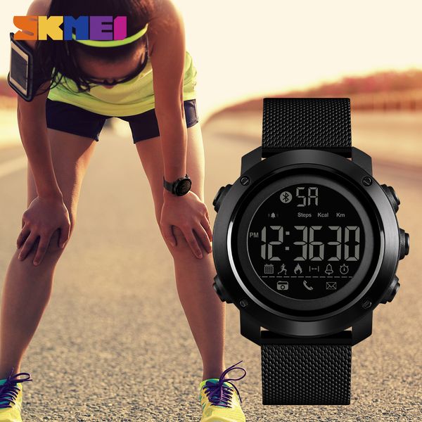 

2019 skmei sport smart watch men calories pedometer bluetooth watches milanese strap waterproof digital smartwatch reloj hombre, Slivery;brown