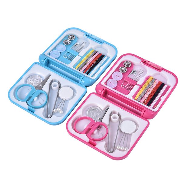 

1 box portable travel sewing set kits storage box needle threads scissor thimble buttons pins, Black