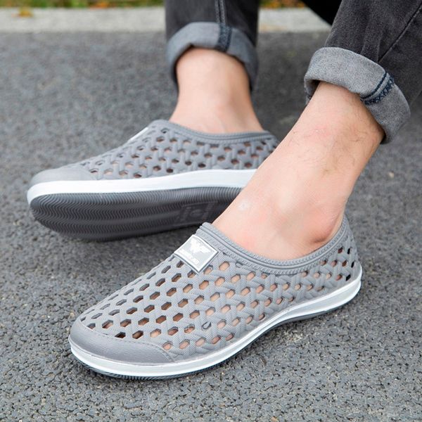 

sagace 2019 summer men beach shoes sandals breathable hollow out flat men sandals slip on plus size 39-44men casual shoe j26, Black