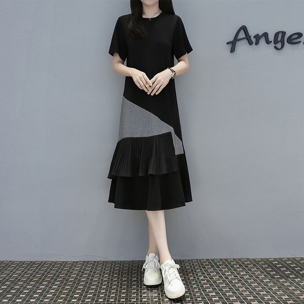 

summer dress 2020 new korean style fashion casual dresses black patchwork a-line mid long loose plus size -5xl robe ete femme, Black;gray
