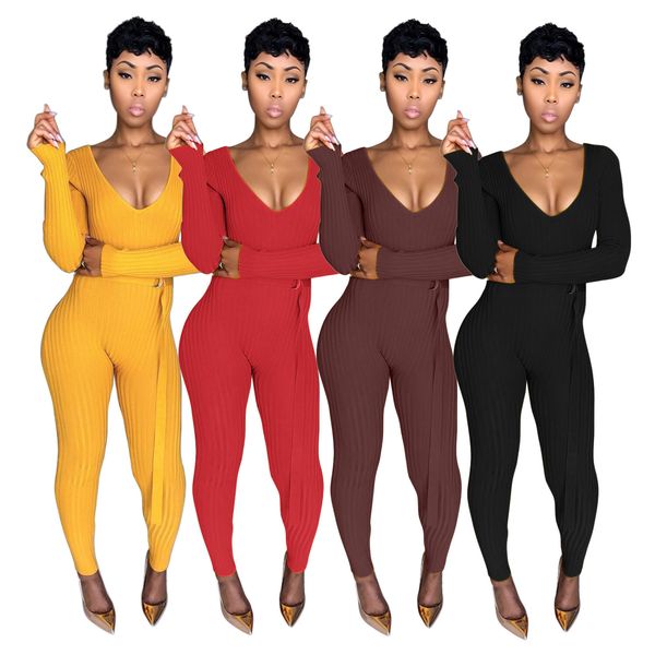 

women knitted bodycon jumpsuits deep v-neck long sleeve skinny elasticity tracksuits party club night long rompers overalls, Black;white