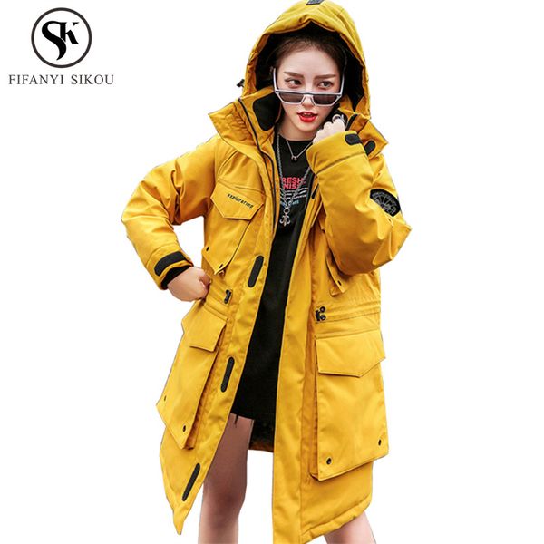 

women's warm parka winter jacket women hooded cotton padded coat fashion big pocket zipper coats loose plus size winter parkas, Black
