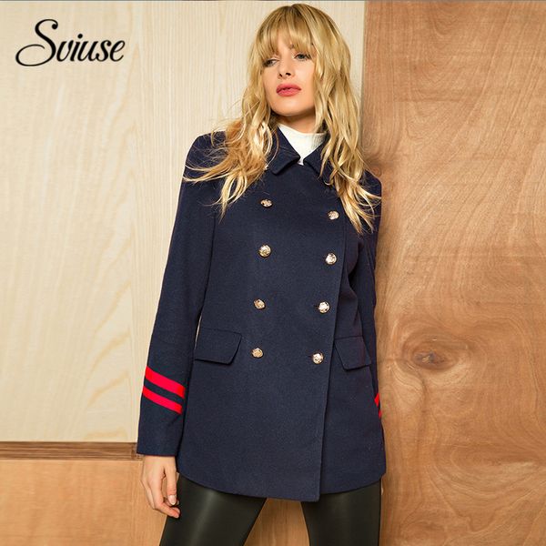 

classic double breasted wool coat women 2018 winter england style navy blue woolen jacket female casual elegant school outerwear, Black