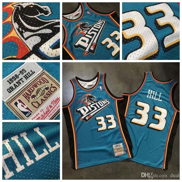 

retro 33# grant hill detroit pistons 1998-99 road swingman nba basketball jersey mitchell & ness hardwoods classics hwc jerseys, Black