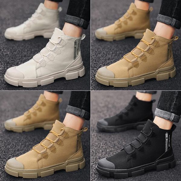 

men's fashion retro solid color tooling shoes booties man casual cool handsome leather boots motorcycle boots shoes botas, Black