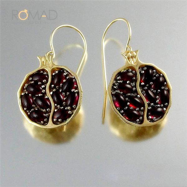 

2019 female red vintage pomegranate earrings oval gold color earrings for women femme earing fashion jewelry pendientes z4, Silver