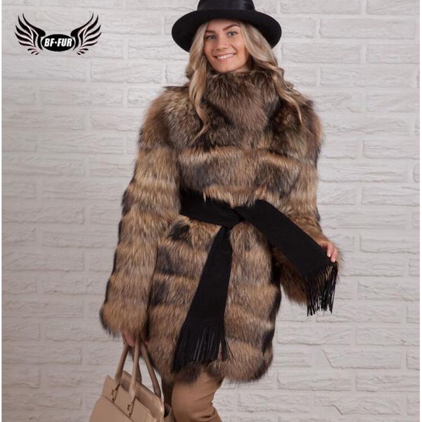 

bffur real fur coat big collar real raccoon fur coats thick warm 2018 women jacket genuine leather winter whole skin natural, Black