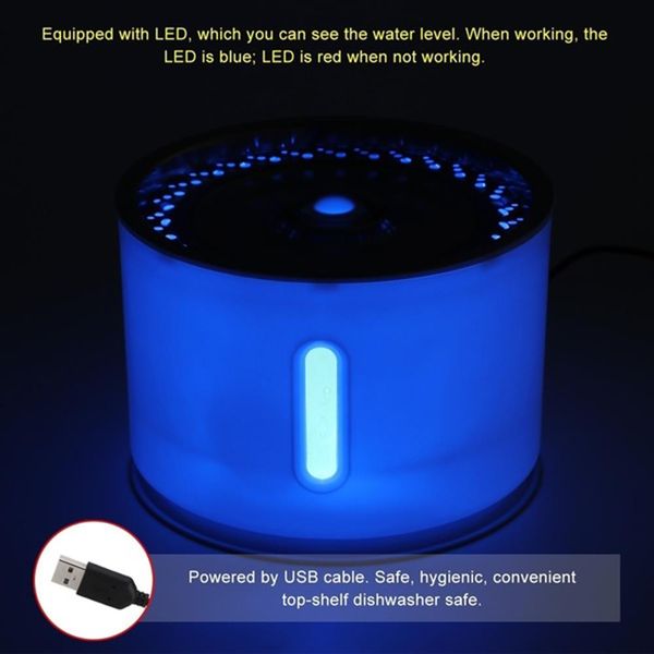 

pet drinking fountains dog water dispenser cat water purifier creative hygienic saft led light plastic usb charging bowl puppy