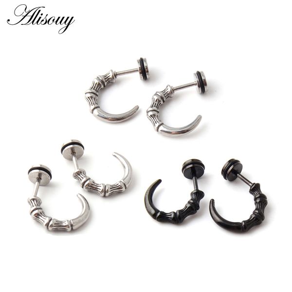 

2 pieces punk rock hawk claw horns stainless steel stud earring men wing stud earrings skulls ear studs body piercing jewelry, Golden;silver