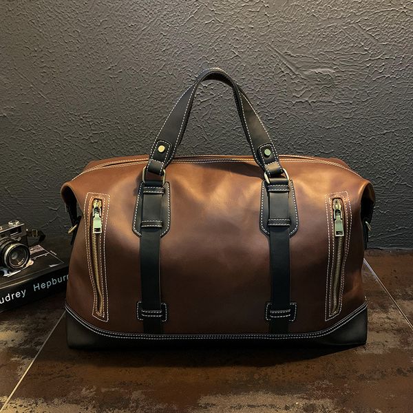 

new vintage men's carry-on bag leather high-capacity boarding bag business trip short-haul luggage