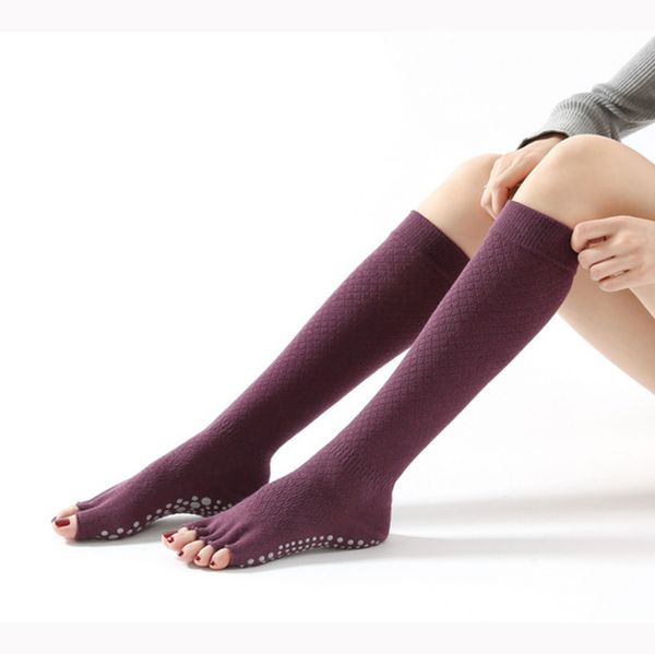 

new women yoga socks anti-slip five fingers backless silicone non-slip 5 toe sock ballet gym fitness sports comfort female socks, Black