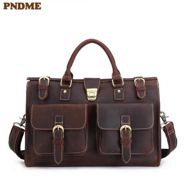 

pndme large capacity genuine leather men's briefcase business retro cowhide lapbag travel office messenger bags