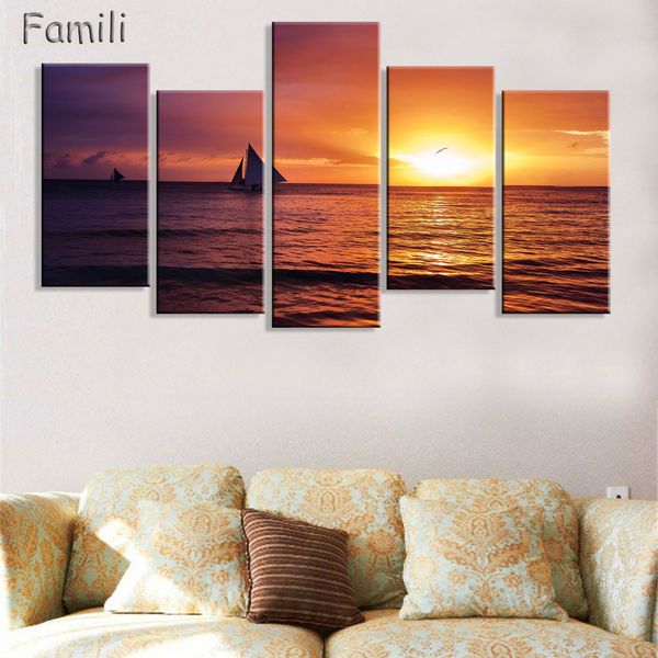 

5pieces frameless canvas painting sailboat painting for living room wall art posters and prints modern pictures decoration