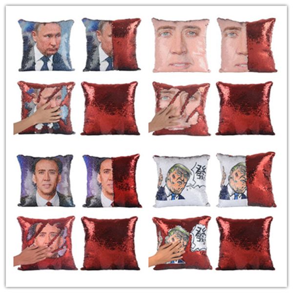 

trump подушка крышки mermaid пришивания путин наволочки реверсивный bling президент сша наволочка блестящая pillowcover главная украшение по