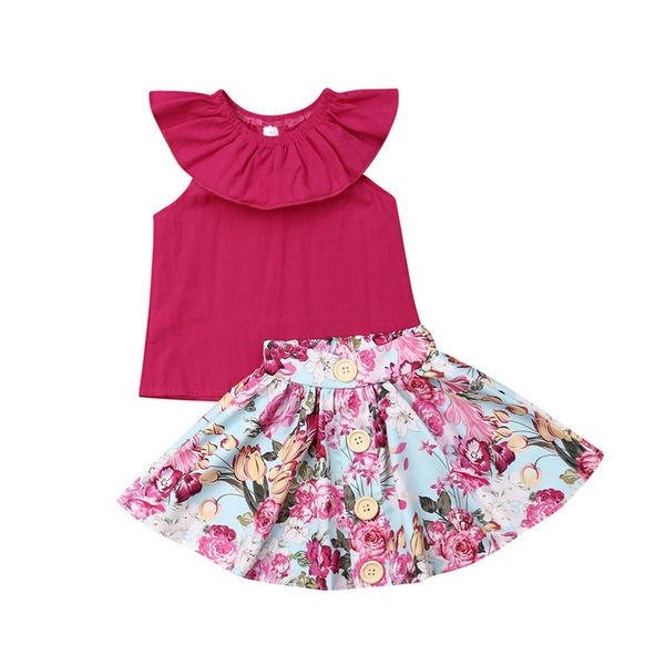 

toddler baby girls clothes 2019 ruffle tank +floral skirts dress summer kids girl cute outfit clothes 2pcs set 1-4y, White
