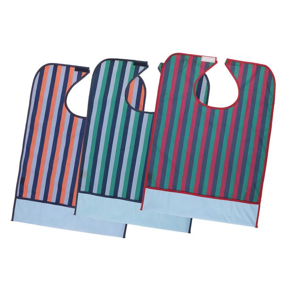 

bibs for eating, waterproof striped clothing protector apron with crumb catcher for seniors, White;pink
