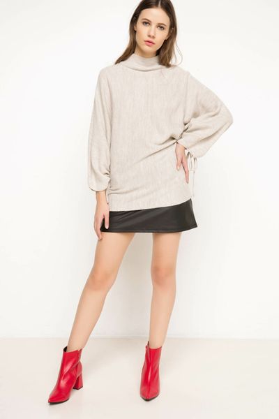 

defacto autumn winter women skirt pu leather mini skirt pockets zipper a-line embroidered high waist women i1242az17au, Black