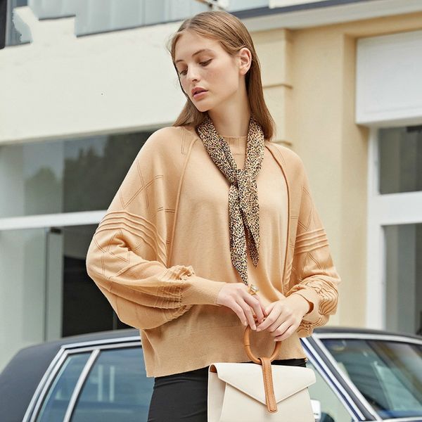 

tvvovvin 2019 easy loose form solid color all-match knitting woman round neck pullover lantern sleeve wool sweater woman l270, White;black