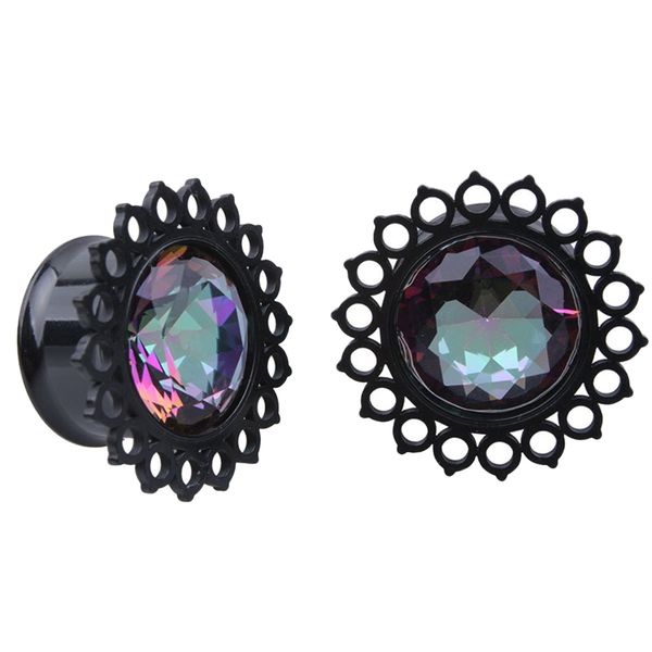 

2pcs crystal stainless steel ear plug flesh ear plug tunnel expander, Slivery;golden