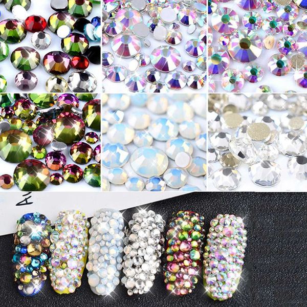 

1pack crystal opal white mixed size nail art rhinestones shiny ab colorful non ix flatback 3d strass stone nails decorations, Silver;gold